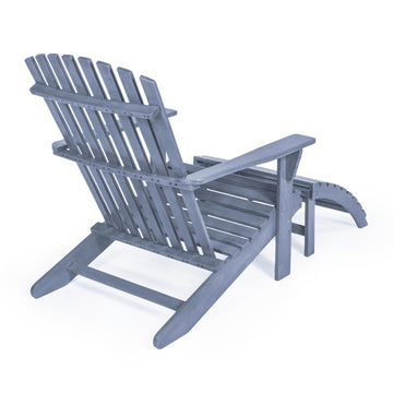 Saranac 2-Piece Traditional Rustic Acacia Wood Adirondack Chair with Detachable Ottoman - JONATHAN Y